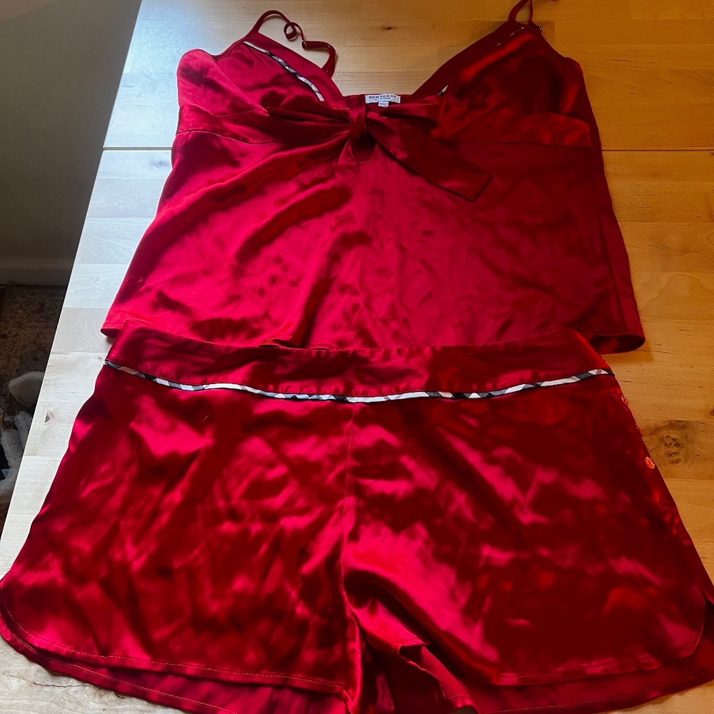 Vintage 2000s Burberry Red Silk Pajama Set